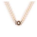 A double row cultured pearl necklace,