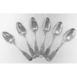 A set of six early 19th century American metalwares table spoons,