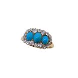A turquoise and diamond cluster ring,