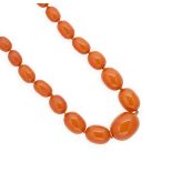 An amber bead necklace,