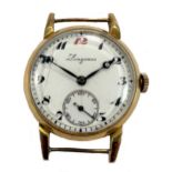 Longines - A Swiss 18ct gold 'trench' style wristwatch head,