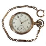 Longines - An open faced side winding pocket watch and chain,