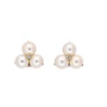 A pair of cultured pearl and diamond ear clips,