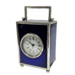 Barrett & Sons, London - A late 19th century Sterling silver and blue glass boudoir carriage clock,