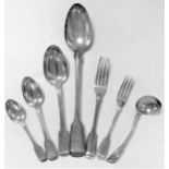 A 35-piece set of George IV silver flatware with 24 additions,