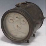 A metal drum case 'Pigeon Homing Clock' Turner's Patent, no. 3379
