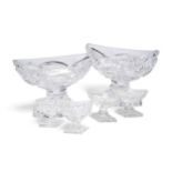 Two cut-glass oval bowls and four cut-glass salts,