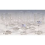 A set of eight late 19th/early 20th century floral and beaded etched sherry glasses and two