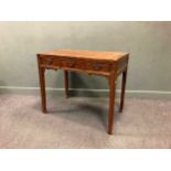 An elm wood altar table with three drawers and brass butterfly handles, 87 x 103 x 60cm