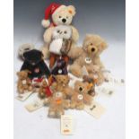 A collection of modern Steiff bears, to include four miniature plush jointed bears, two miniature