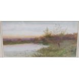 George Oyston, River scene, signed, watercolour 25 x 52cm