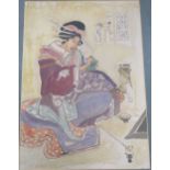 Four pastels of Oriental domestic scenes, largest 44 x 60cm (4)