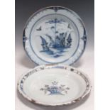 AS blue and white Delft? plate, 35cm diameter; together with another blue and white Delft? charger