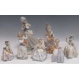Seven assorted Lladro figures to include models 5372, 5373, 5374 and 5375, tallest 22cm highSeated