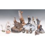 A collection of various Royal Copenhagen model animals to include fox, kingfisher, penguins, fish,