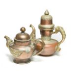 A Tibetan copper and brass mounted butter teapot, 19th century,