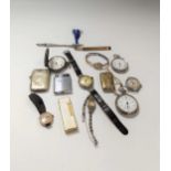 Two lady's 9ct gold watches, a base metal trench watch, a lady's cocktail watch and four pocket