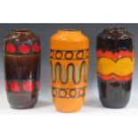 Three West German ceramic vases, with geometric design, approx 45cm high (3)