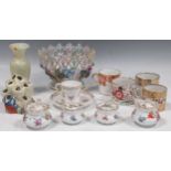 Various small porcelain cups, coffee cans, alabaster vase, Dresden basket, 'Gayday' flower holder,