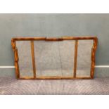 A George I style walnut and gilt overmantle mirror, of three plates, 54 x 91cm