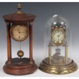 A Edwardian portico type clock, 34cm high, and an anniversary clock of typical shape with dome, 26cm