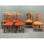 A set of four George III style dining chairs and two 19th century fruitwood dining chairs (6)