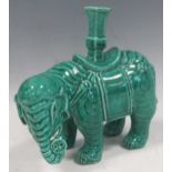 A Chinese turquoise glazed porcelain elephant joss stick holder, 19th/20th century, 14.5cm high