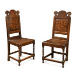 A pair of oak marquetry side chairs, circa 1700,