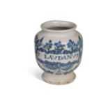 A London or Liverpool tin glazed blue and white drug jar, early 18th century,