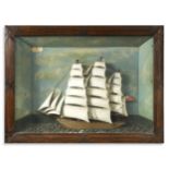 A sailor's half-block relief model of a full-rigged ship, 20th century,