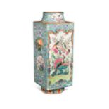 A Chinese famille rose porcelain square section vase, late Qing Dynasty, circa 1890,
