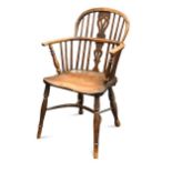 A yew wood Windsor armchair, 19th century,