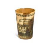 A rare George III scrimshaw decorated horn beaker in the manner of Nathaniel Spilman, dated 1807,