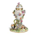 A Meissen encrusted porcelain rococo pot-pourri vase and cover, 19th century,