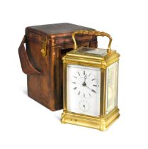 A French brass repeating carriage clock with alarm, 19th century,