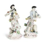 A pair of Bow porcelain figures of a shepherd and shepherdess, circa 1755,