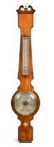 A satinwood banjo barometer by Dixey, London, of narrow proportions, 19th century,