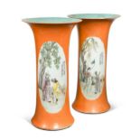 A pair of large Chinese porcelain cylindrical vases, Republic Period,