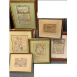 Six small hand coloured county and route maps