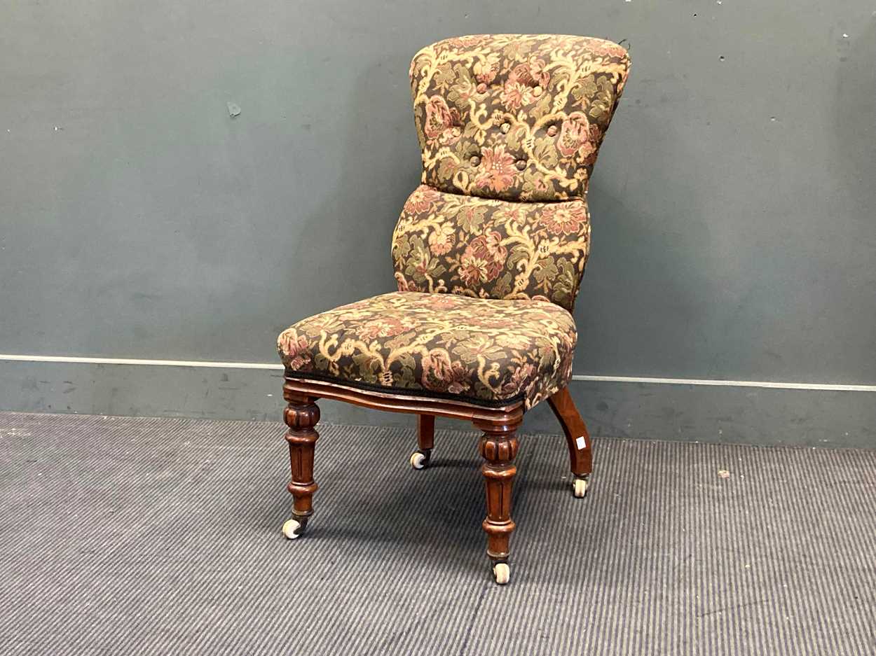 A Victorian turned leg side chair on casters