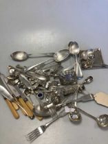 A collection of silverware including flatware, cruets, pin tray etc., 11.3ozt gross together with