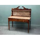 A late Victorian mahogany dressing table on square tapering legs and catsers and matching marble top