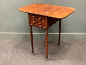 A Regency mahogany work table 73 x 35 x 52cm closed 73 x 76 x 52cm open