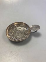 A French metalwares silver tastevin by Christofle/Cardeilhac, marked CARDEILHAC, the base set with a