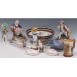 Samson porcelain punch-type bowl, Royal Copenhagen mermaid and figurine, few other ornaments,
