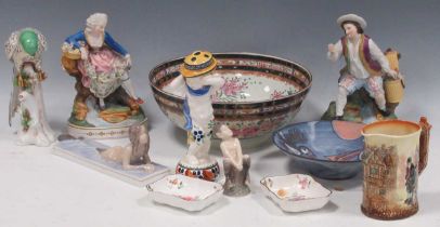 Samson porcelain punch-type bowl, Royal Copenhagen mermaid and figurine, few other ornaments,