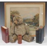 Decorative watercolours and pictures (6) a few books and a vintage teddy missing ear (qty) The