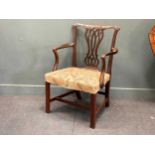 A George III mahogany frame open armchair with broad seat 97 x 69 x 60cm