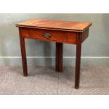 A George III mahogany tea table with single drawer and double gateleg action 74 x 84 x 41cm closed