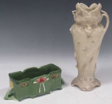 An Art Nouveau green glazed rectangular planter, 7.5 x 23.5 x 9cm; together with a Victorian